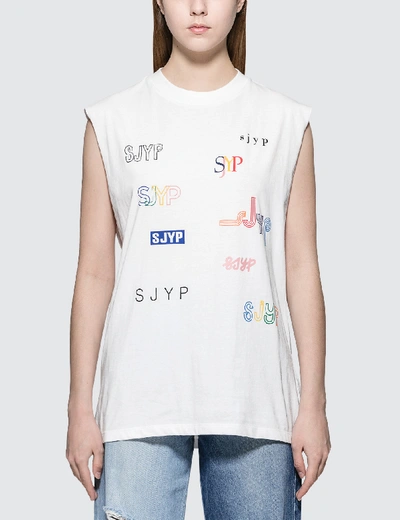 Shop Sjyp Logo Font Sleeveless T-shirt In White