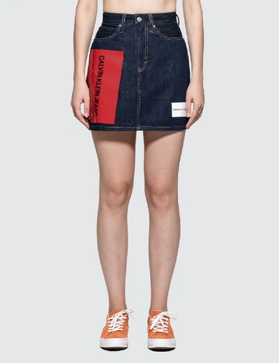 Shop Calvin Klein Jeans Est.1978 Hr Mini Skirt Logo In Blue