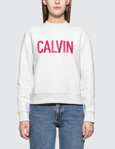 Shop Calvin Klein Jeans Est.1978 Calvin Logo Sweatshirt In White