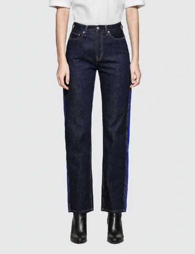 Shop Calvin Klein Jeans Est.1978 High Rise Straight Side Stripe In Blue