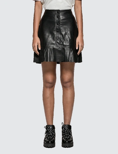 Shop Ganni Rhinehart Leather Skirt In Black