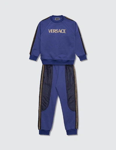 Shop Versace Logo Sweat Set In Blue