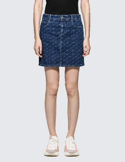 Shop Stella Mccartney Allover Logo Denim Skirt In Blue