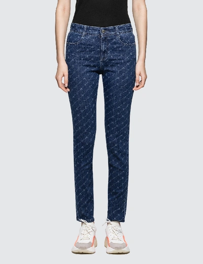 Shop Stella Mccartney Allover Logo High Waisted Skinny Jeans In Blue