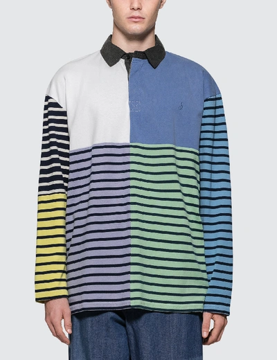 Shop Jw Anderson Patchwork Rugby Jersey L/s Polo Shirt In Blue