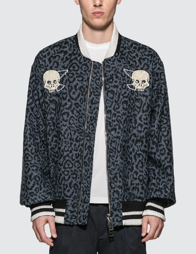 Shop Lost Daze Leopard Skeleton Bomber Jacket In Blue
