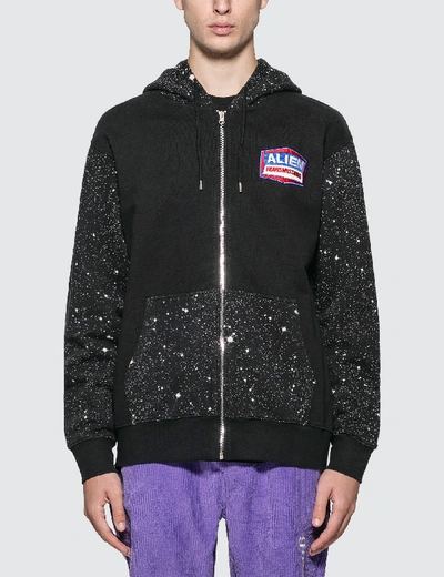Shop Sss World Corp Alien Transmissions Universe Front Zip Sweater In Black