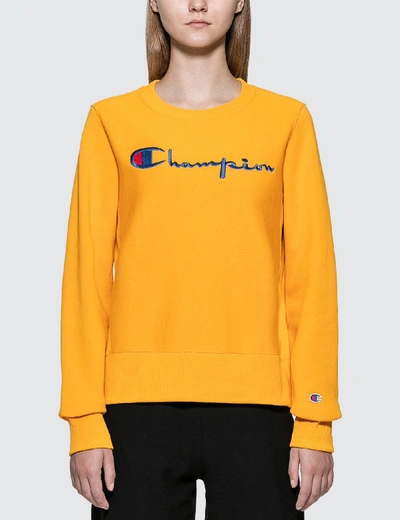 Shop Champion Big Script Sweatshirt In Yellow