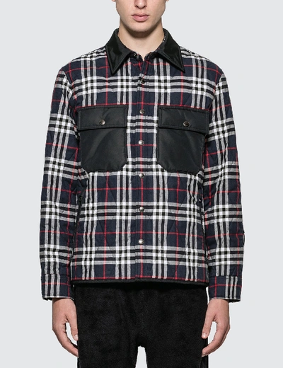 Shop Burberry Quilted Check Cotton Flannel Overshirt In Blue