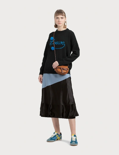 Shop Loewe Two-tone Satin Midi Skirt In Black