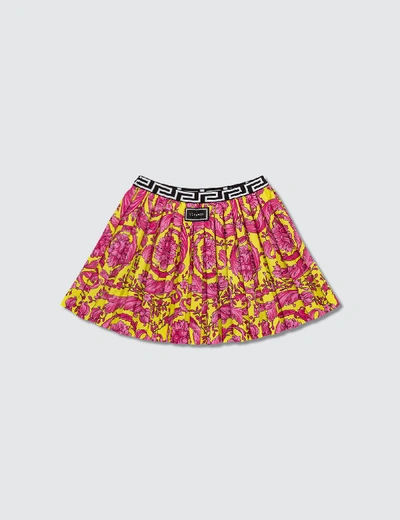 Shop Versace Fluo Barocco Pleated Skirt (kids) In Yellow