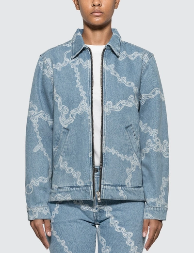 Shop Aries Denim Chains Harrington Jacket In Blue