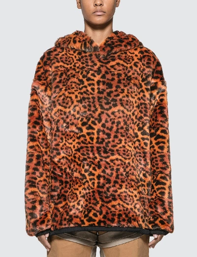 Shop Aries Leopard Faux Fur Hoodie In Brown