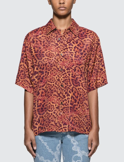 Shop Aries Leopard Chains Hawaiian Shirt In Brown