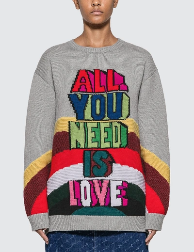 Shop Stella Mccartney All You Need Is Love Knitted Sweater In Grey