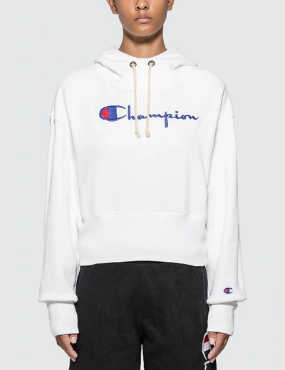 Shop Champion Big Script Cropped Hoodie In White