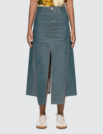 Shop Lanvin Slit Midi Denim Skirt In Blue