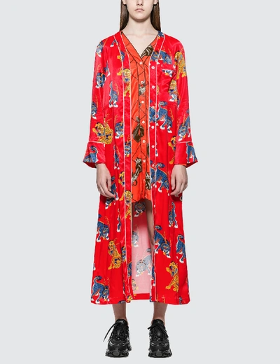 Shop Kirin Haetae Viscose Pajama Dress In Red