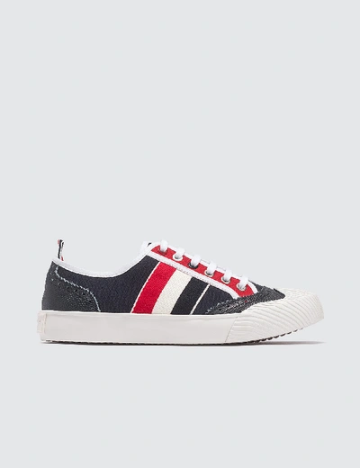 Shop Thom Browne Brogued Lo-top Canvas Trainer In Navy, Red, White