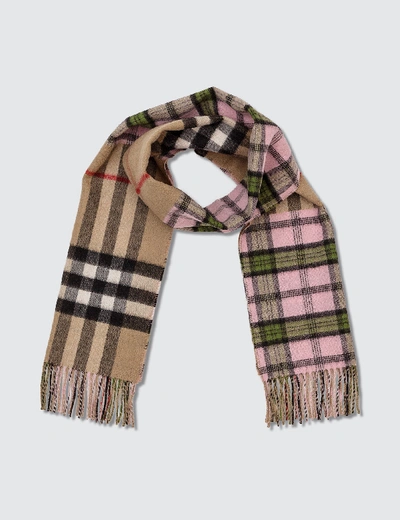 Shop Burberry Contrast Check Cashmere Merino Wool Jacquard Scarf In Pink