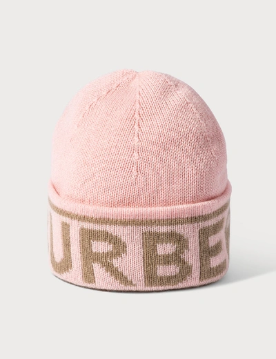 Shop Burberry Logo Intarsia Cashmere Beanie In Pink