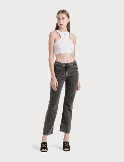 Shop Off-white Cropped Leg Jeans In Grey