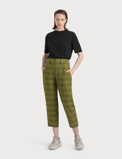 Shop Acne Studios Checked Linen-blend Trousers In Green