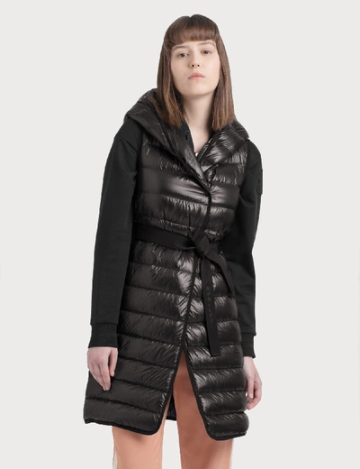 Shop Moncler Long Hooded Sleeveless Gilet In Black