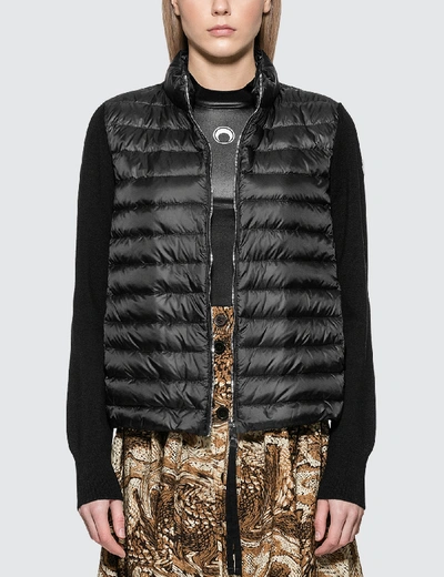 Shop Moncler Down Jacket With Knitted Sleeves In Black