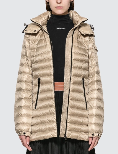 Shop Moncler Down Jacket With Detachable Hood In Beige