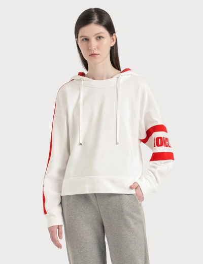 Shop Moncler Logo Cropped Hoodie In White