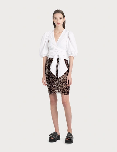 Shop Ganni Printed Mesh Leopard Skirt In Brown