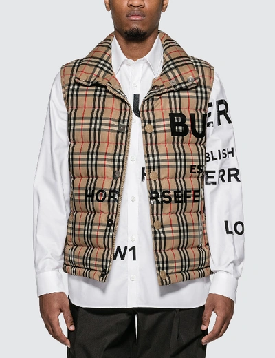 Shop Burberry Horseferry Print Vintage Check Puffer Gilet In Beige