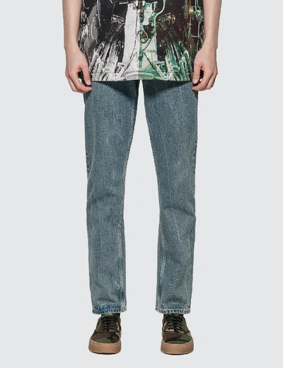 Shop Burberry Straight Fit Distressed Denim Jeans In Blue