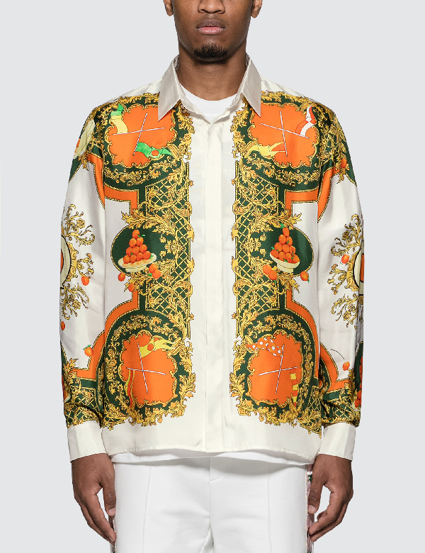 Casablanca Printed Silk Shirt In Orange | ModeSens