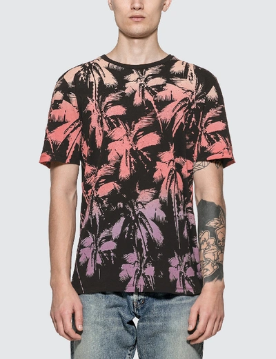 Shop Saint Laurent Dip Dye Palm Print T-shirt In Black