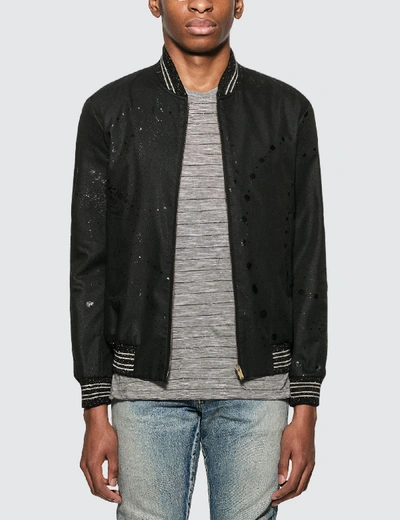 Shop Saint Laurent Galaxy Print Teddy Jacket In Black