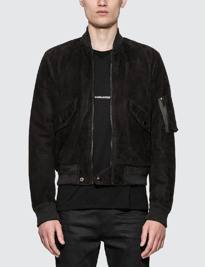 Shop Saint Laurent Suede Bomber Jacket In Black