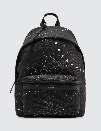 Shop Saint Laurent City Backpack With Galaxy-print Canvas In Black