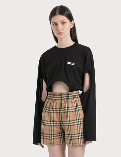 Shop Burberry Cut-out Panel Swan Print Cotton Oversized Top In Black