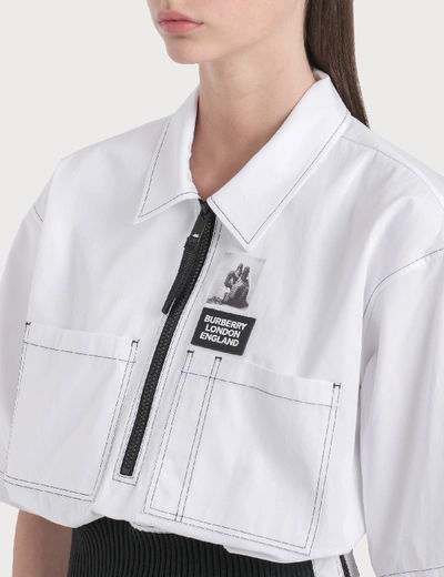 Shop Burberry Short-sleeve Rib Knit Detail Cotton Oversized Shirt In White
