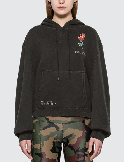 Shop R13 Flaming Rose Cropped Hoodie In Black