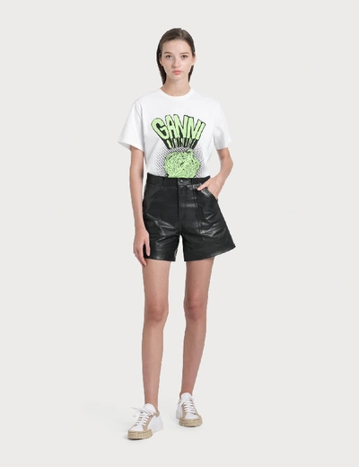 Shop Ganni Lamb Leather Shorts In Black