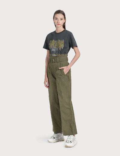 Shop Ganni Ripstop Cotton Chino Pants In Green