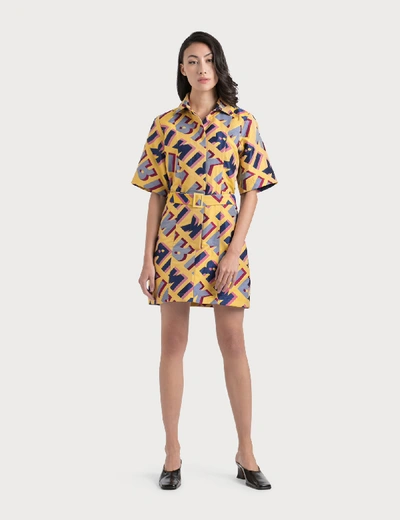 Shop Kirin Typo Jacquard Shirt Dress In Yellow