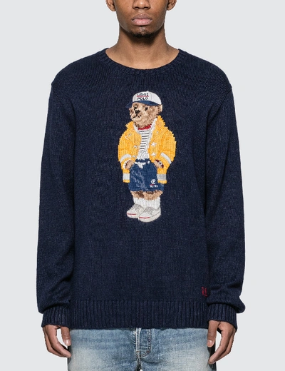 Shop Polo Ralph Lauren Polo Bear Jacquard Sweater In Blue