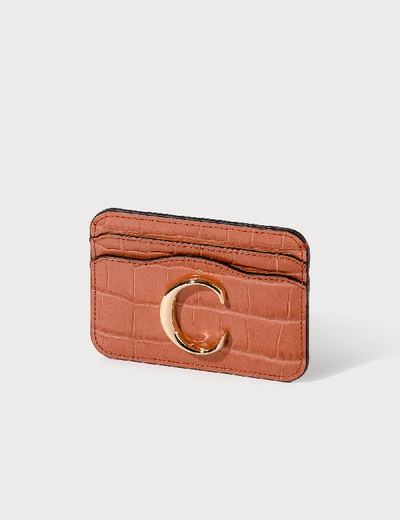 Shop Chloé C Croco Embossed Card Holder In Tawny Orange