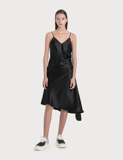 Shop Mm6 Maison Margiela Satin Asymmetric Dress In Black