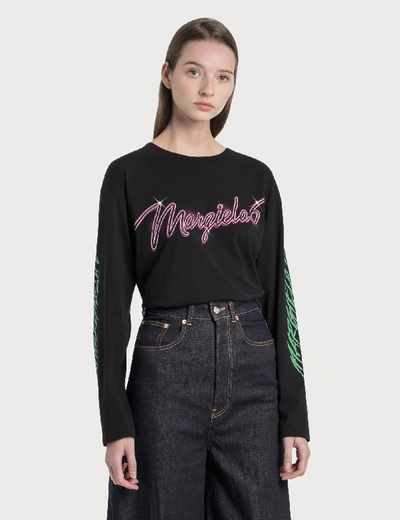 Shop Mm6 Maison Margiela Margiela 6 Neon Logo Long Sleeve T-shirt In Black
