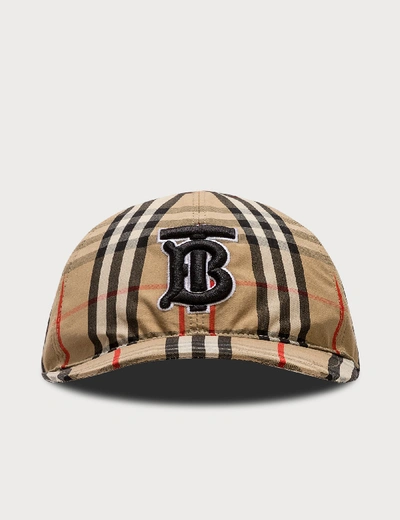 Shop Burberry Monogram Motif Vintage Check Cotton Baseball Cap In Beige